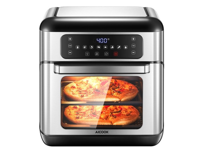 The Aicook 11 Quart Air Fryer with two pizzas inside.