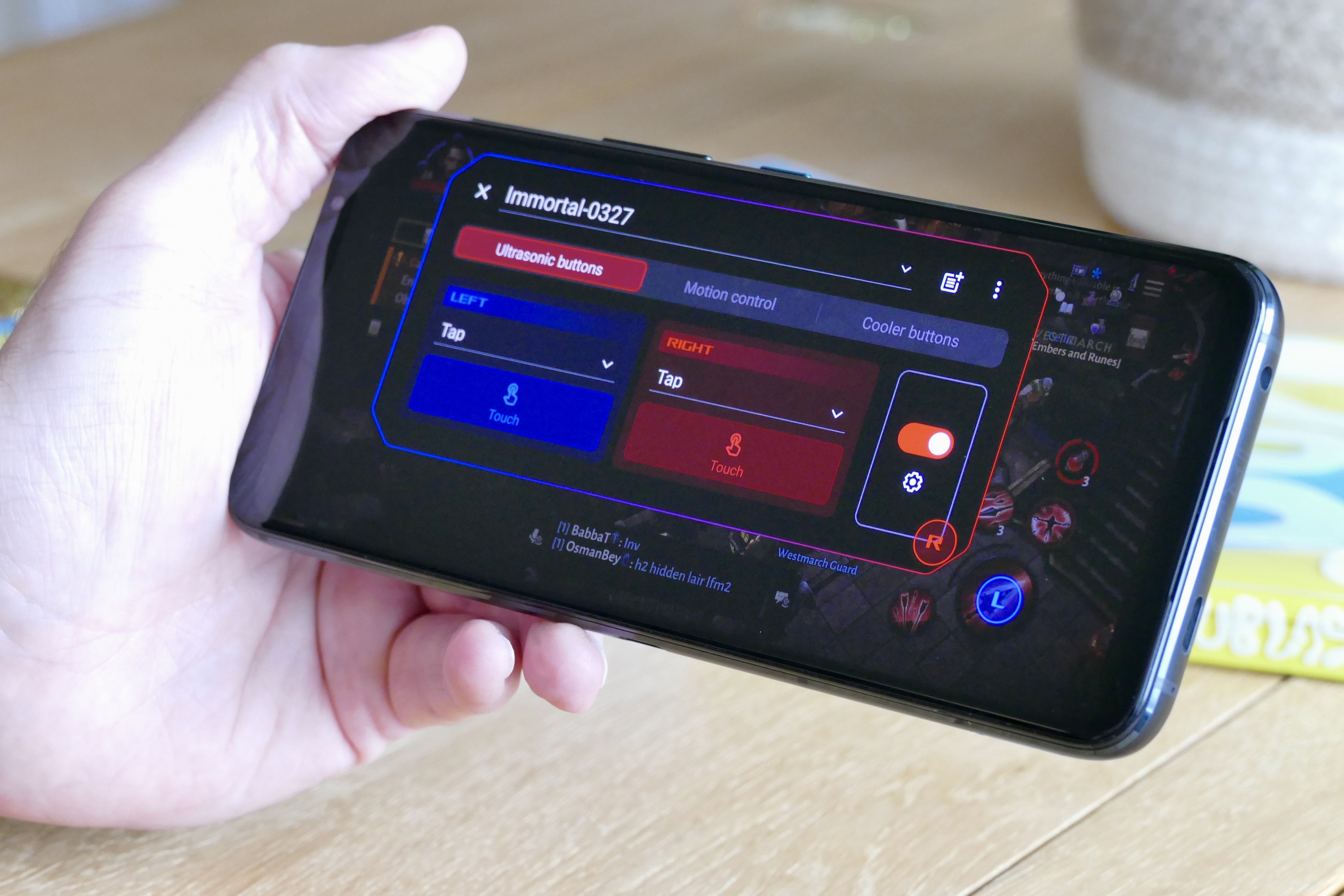Ultrasonic shoulder button settings on the Asus ROG Phone 6 Pro.