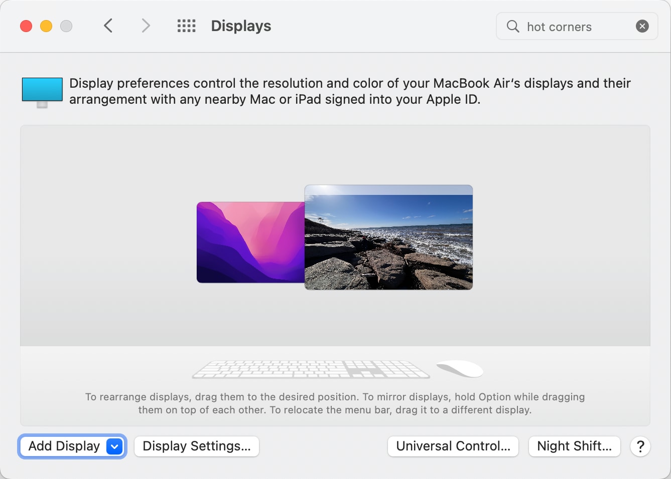 Evite alinear la pantalla secundaria de una Mac con la principal para que Hot Corners siga funcionando.
