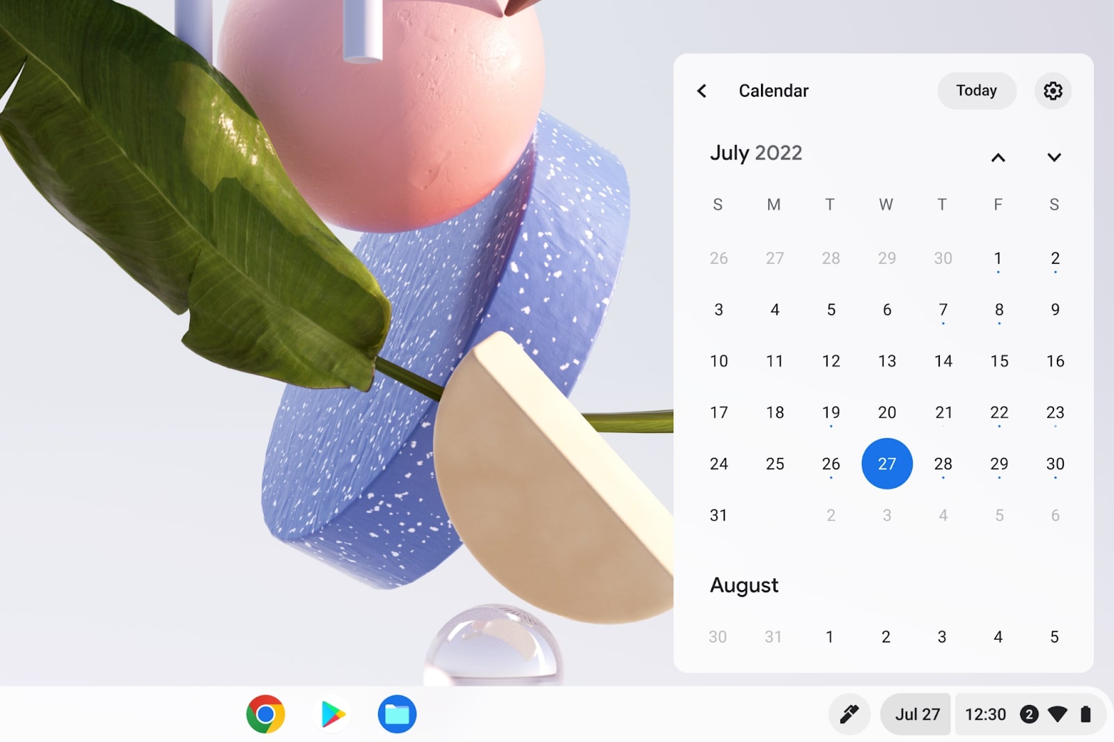 O calendário na bandeja do sistema no ChromeOS