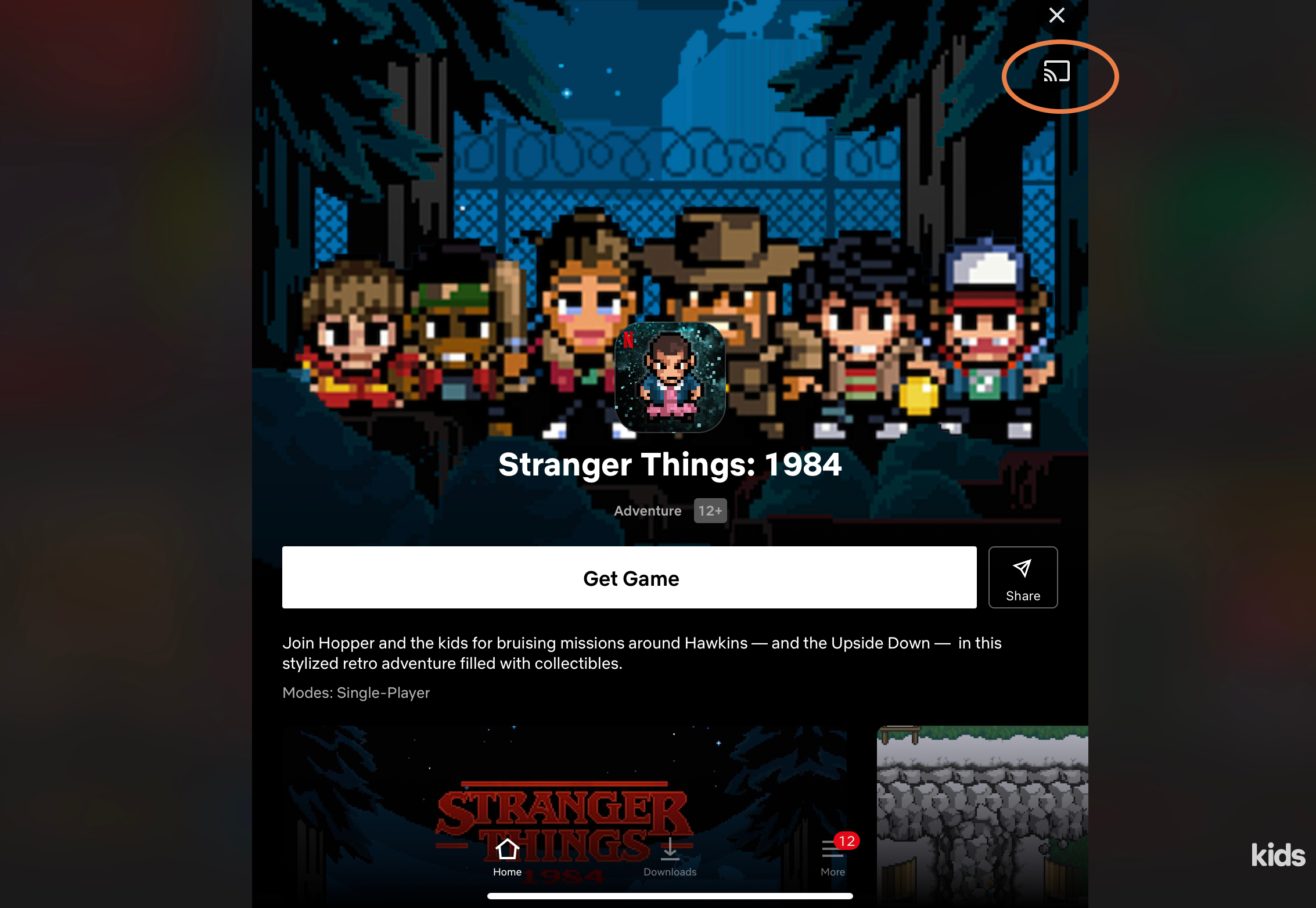 Casting Button on Netflix Games page.