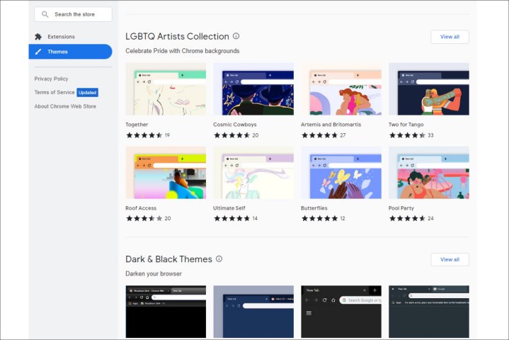 Themes section on the Chrome Web Store.