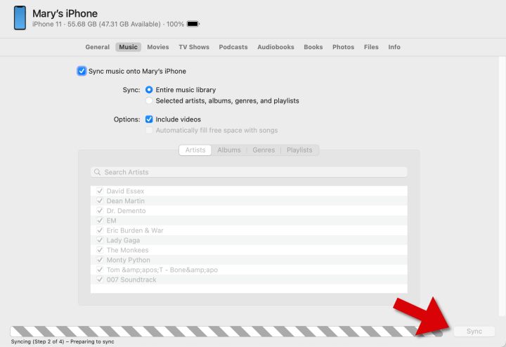 Click Sync to start synchronization of Mac to iPhone.