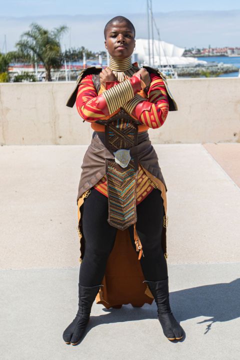 Cosplayer as Okoye from Black Panther at San Diego Comic-Con 2022.