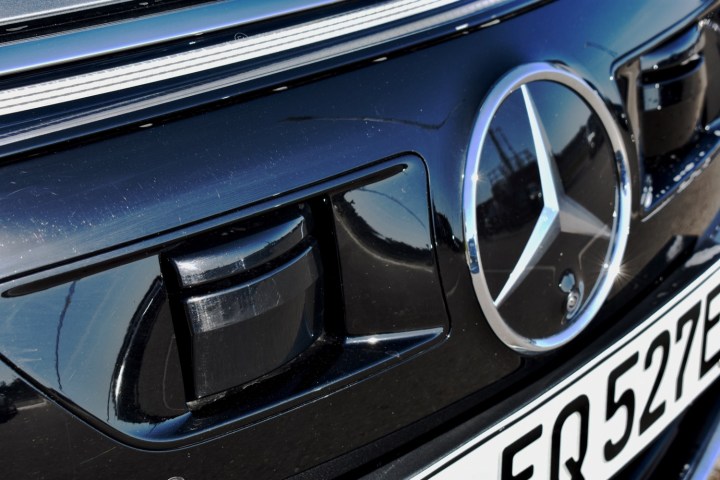 Lidar sensors on a Mercedes-Benz EQS electric car equipped with Drive Pilot.