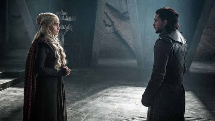 Daenerys and Jon meeting for the first time in The Queen's Justice.
