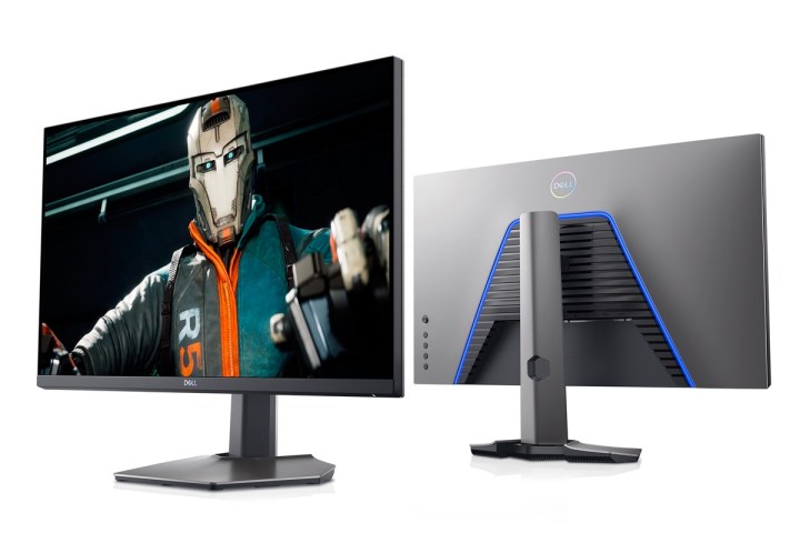 Front and rear angles of the Dell S2721DGF 27-inch gaming monitor.