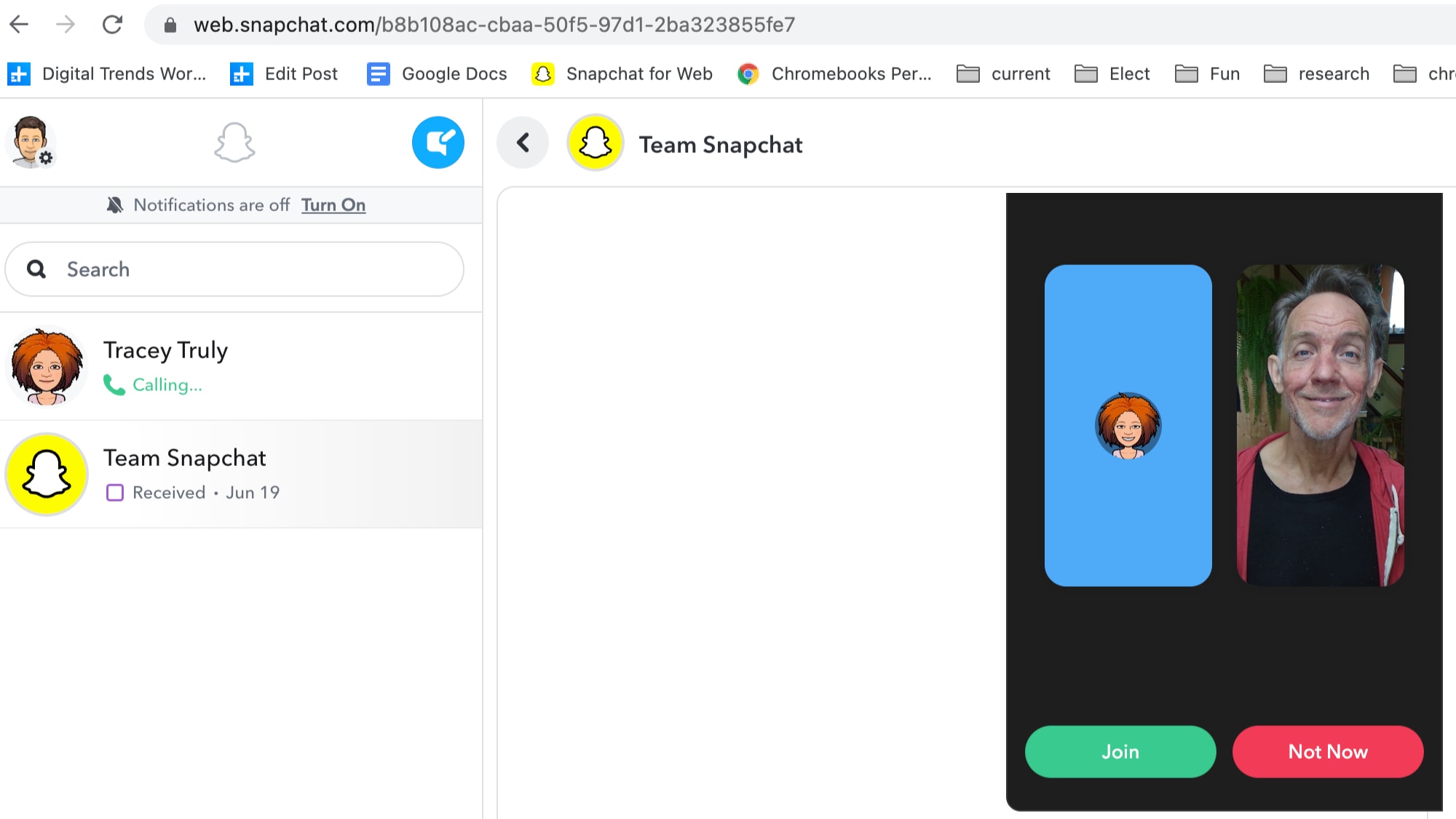 Desativar o vídeo do Snapchat durante uma chamada mostra seu avatar.