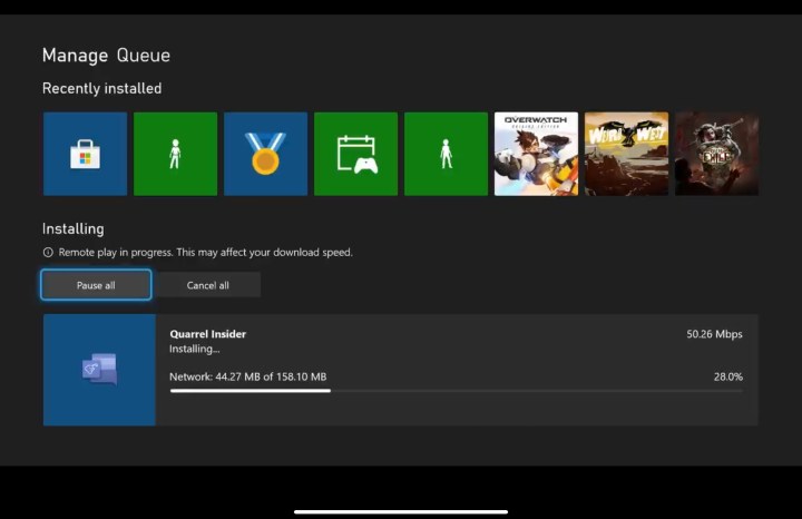 Downloading Quarrel Insider on Xbox.