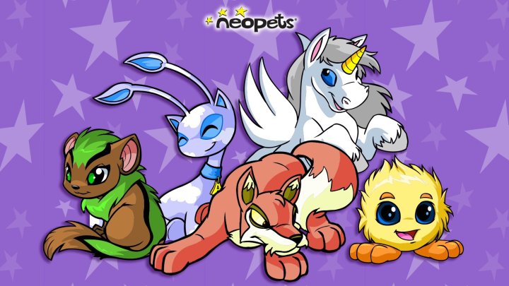 Neopets logo and several pets.