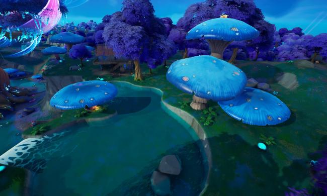Giant mushrooms in Fortnite.
