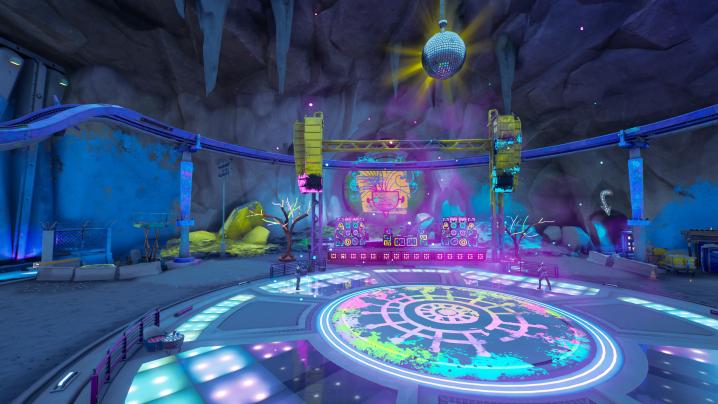 Speakers and dance floor in Rave Cave in Fortnite.