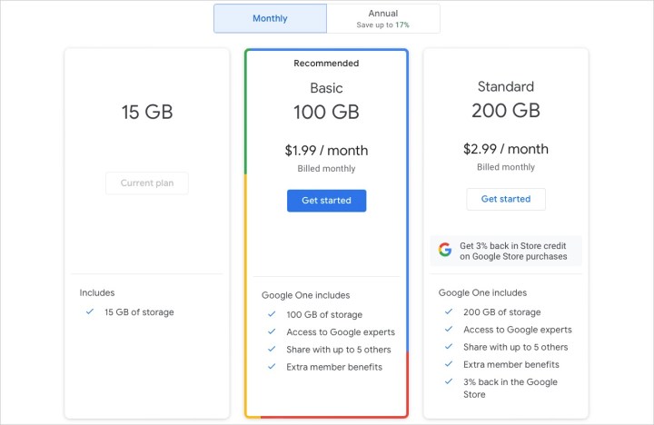 Google One-Pläne.