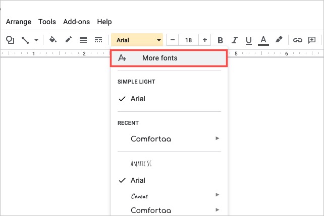 More Fonts in the Fonts drop-down list.