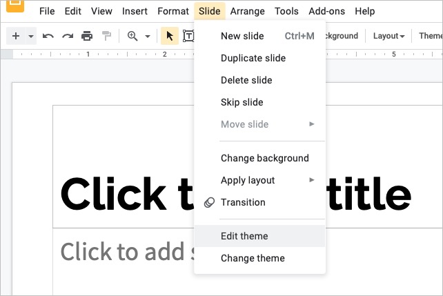 Edit Theme in the Slide menu.