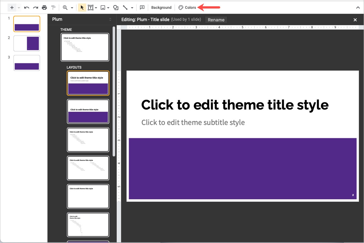Colors button in the Theme Builder toolbar.