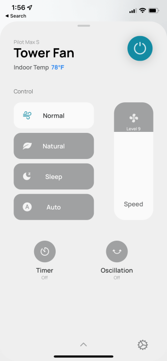 The Dreo app with fan controls.