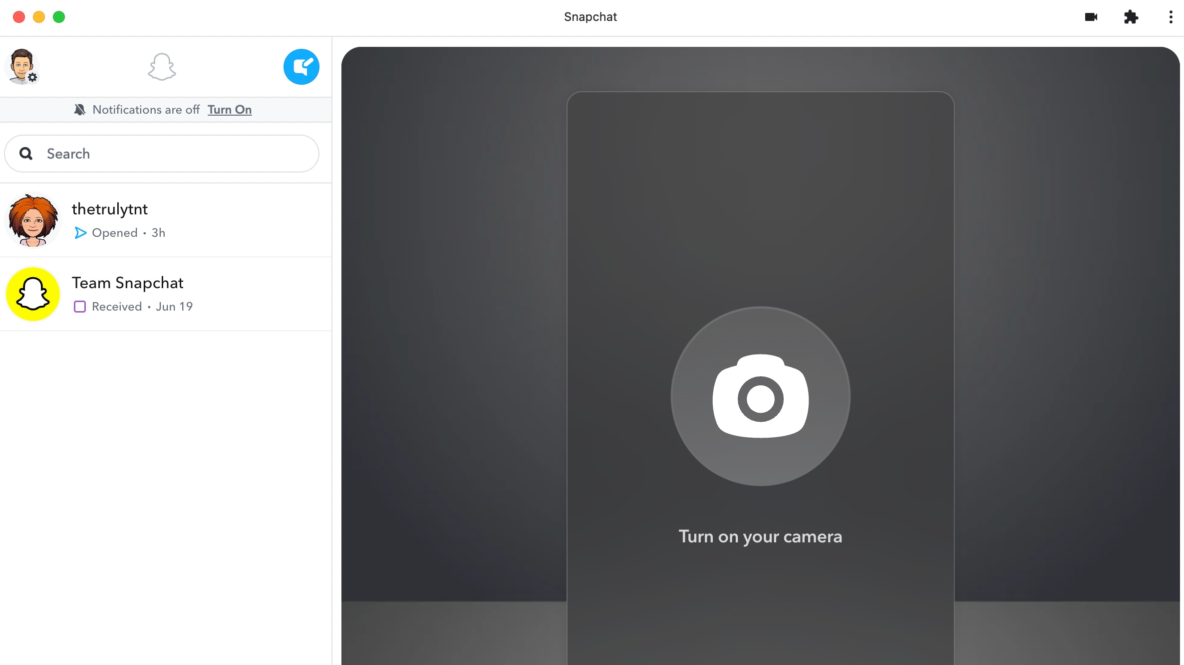 Se o aplicativo da web do Snapchat estiver instalado, ele será aberto em uma janela separada