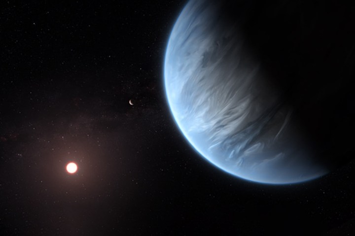 Esta impresión artística muestra el planeta K2-18b, su estrella anfitriona y un planeta acompañante en este sistema.