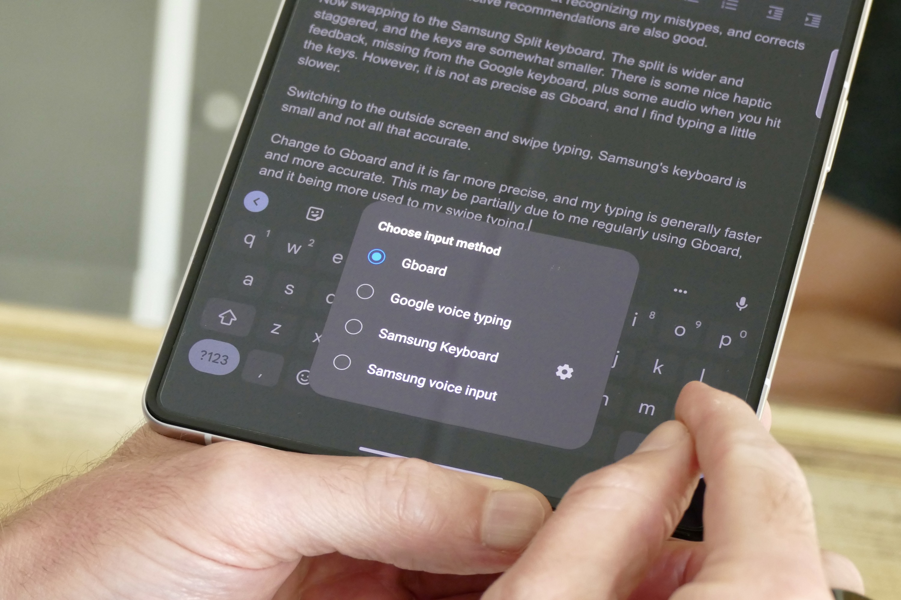 Keyboard options on the Galaxy Z Fold 3.