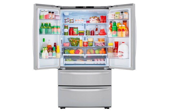 A front angle of the LG 23-cubic-foot French door refrigerator.