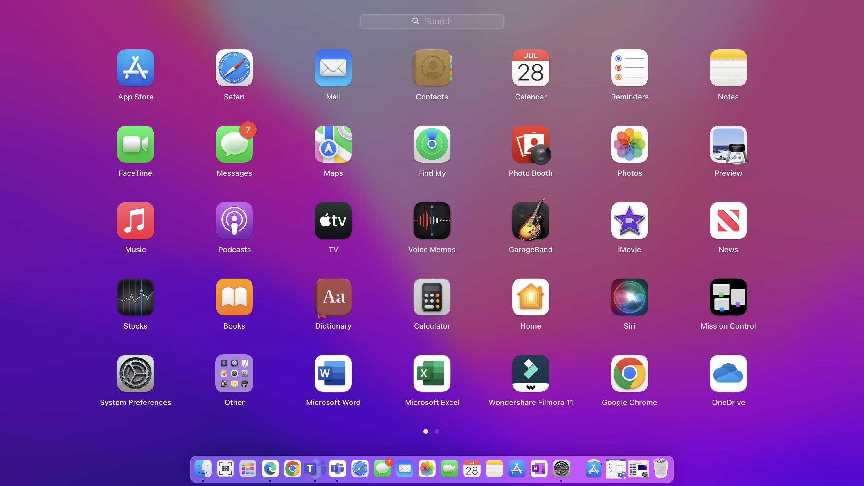 A tela do Launchpad no MacOS.