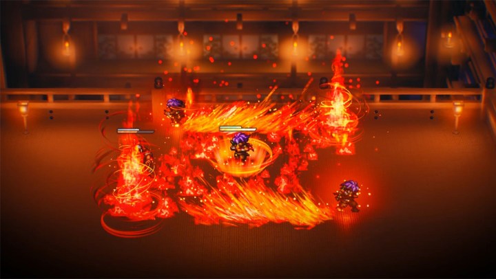 Un personaje provoca una tormenta de fuego en Live a Live.