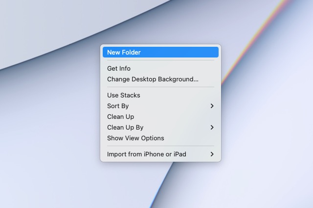 Nova pasta no menu de atalho da área de trabalho do Mac.