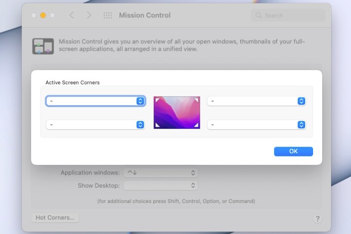 No actions for Hot Corners on Mac.