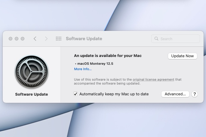 دکمه Update Now در پنجره Software Update.