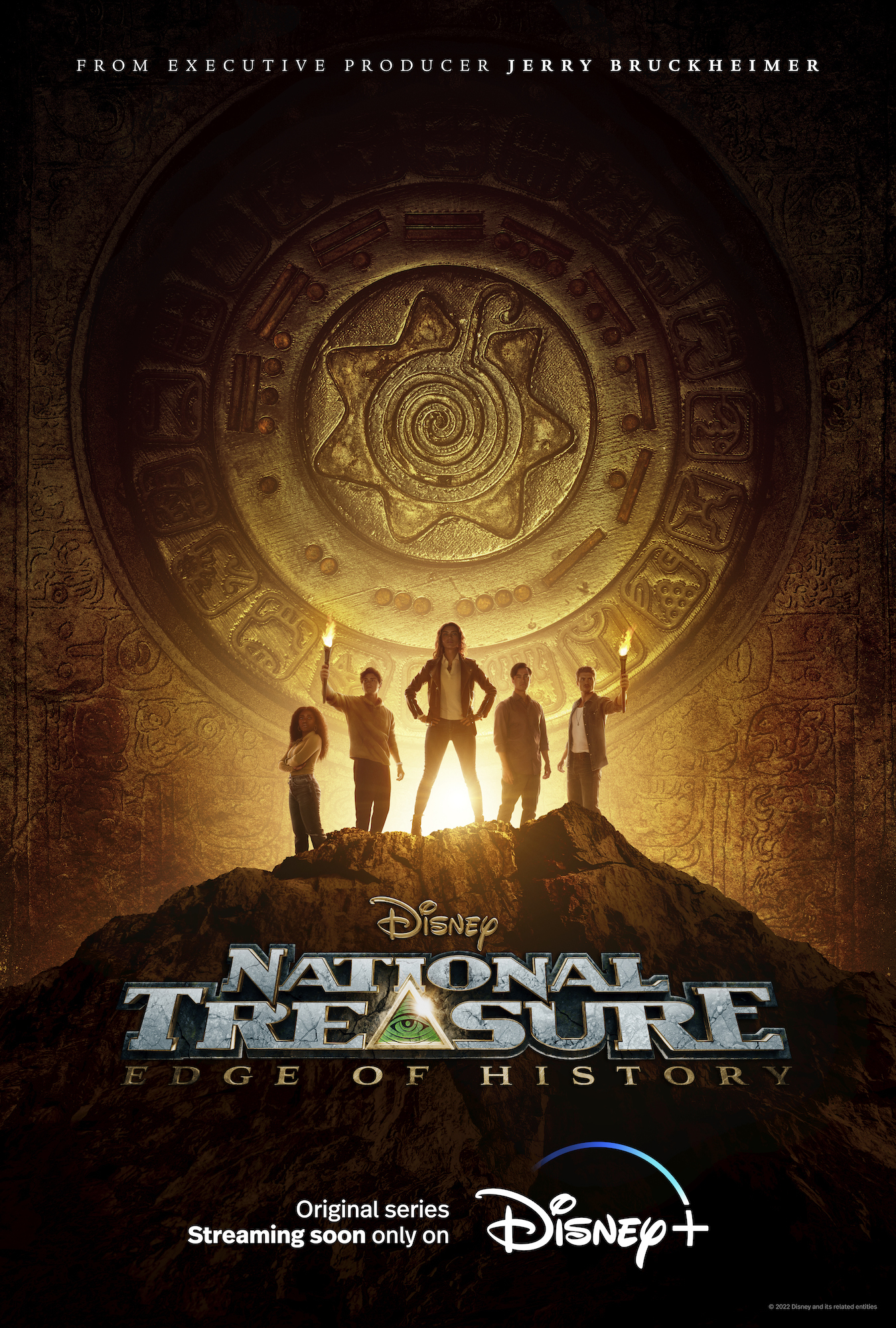 The cast of National Treasure: Edge of History stand on the poster.