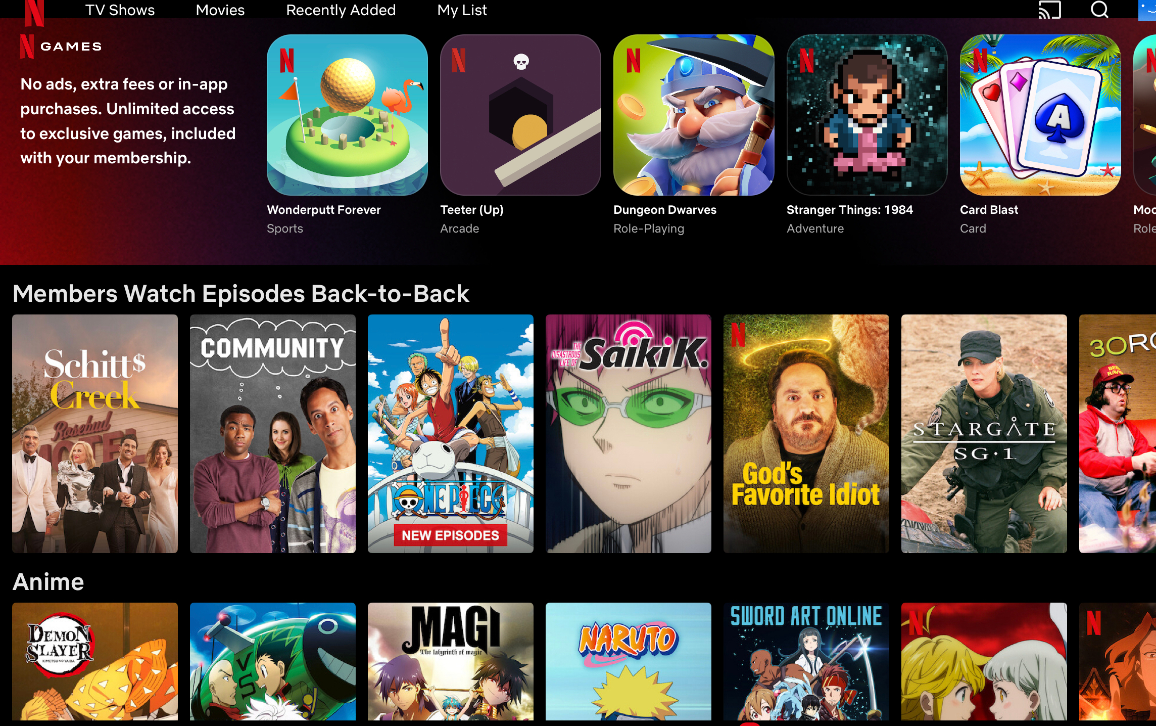 The Netflix Games section.