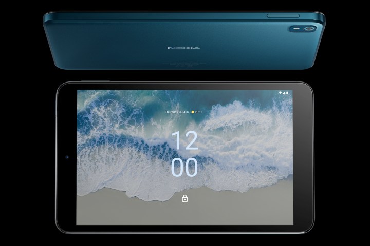 Schermo del tablet Nokia T10 e profilo laterale.