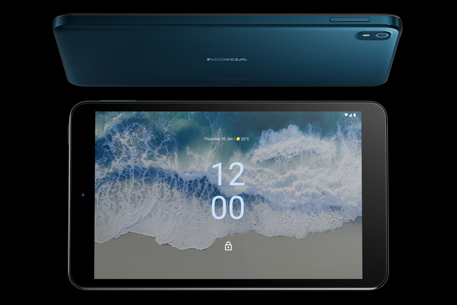 Nokia T10 tablet screen and side profile.