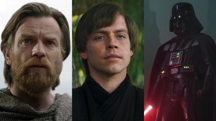 Split image of Obi-Wan, Luke, and Vader in Star Wars' Disney+ shows.