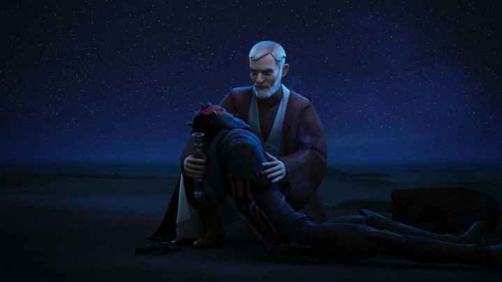 Obi-Wan holding Maul and putting him to rest in Rebels.