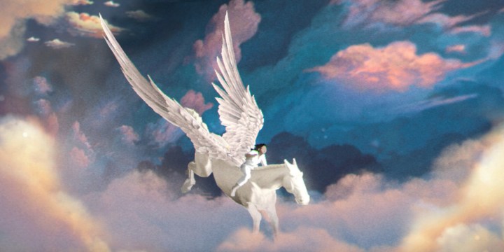 Donda West, la difunta madre del rapero Kanye West, vuela a través de las nubes en un pegaso en el juego cancelado de iOS "Only One".