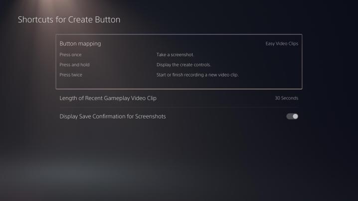 The PS5's create button customization page.
