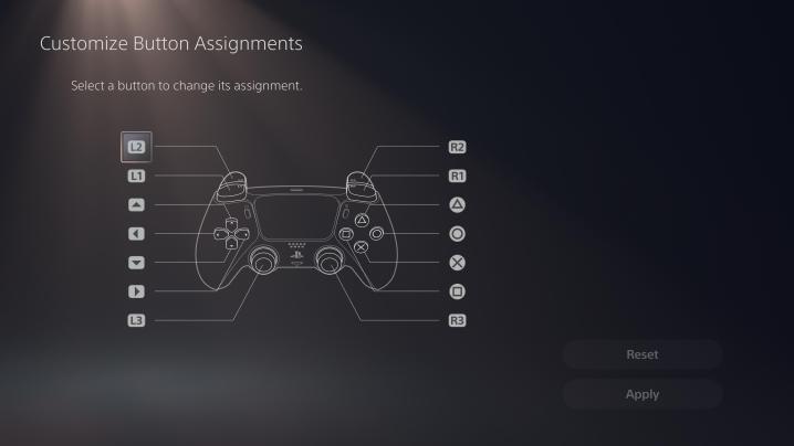 The PS5's button assignments menu.