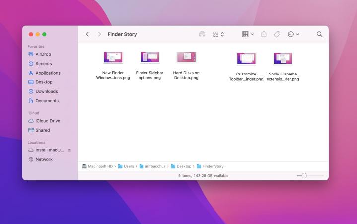 The sidebar and the status bar in MacOS