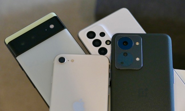 The Pixel 6, iPhone SE, Galaxy A53, and Nord 2T camera modules.