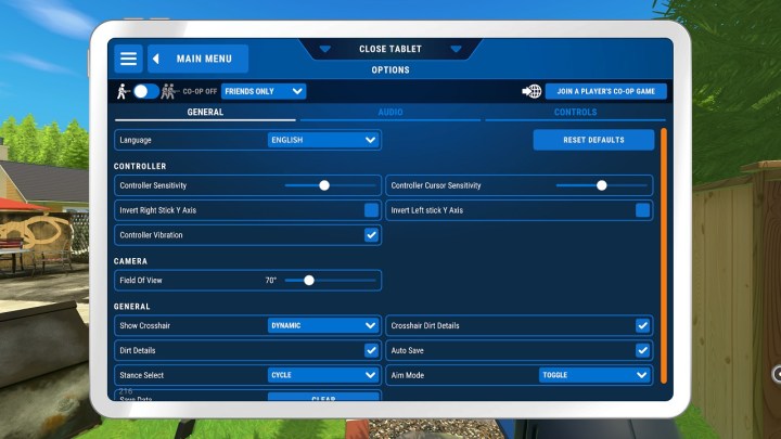 The options menu in PowerWash Simulator.