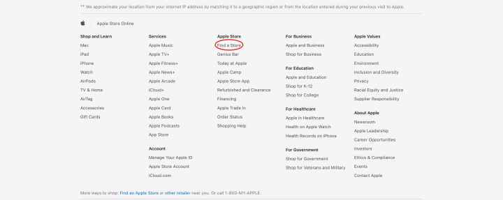 Site Web d'assistance Apple avec le choix d'envoyer un message à l'assistance ou de les appeler.