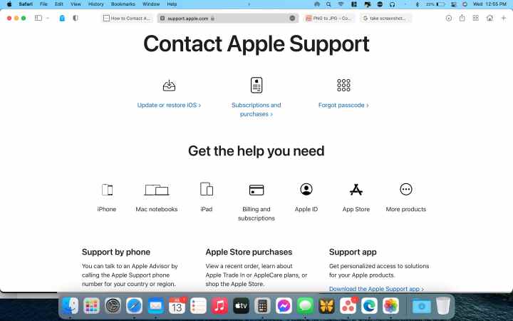 The main Apple Support website