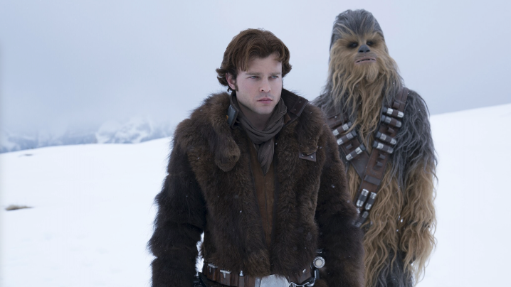 Han et Chewie dans la neige dans Solo : A Star Wars story