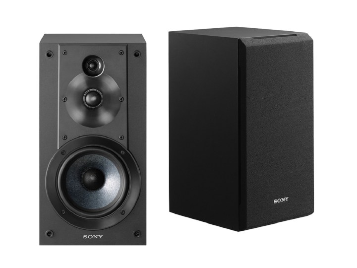 A pair of the Sony Core Series SSCS5 bookshelf speakers on a white background.
