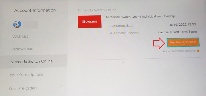 Um menu no Nintendo Switch destacando onde cancelar sua assinatura NSO.