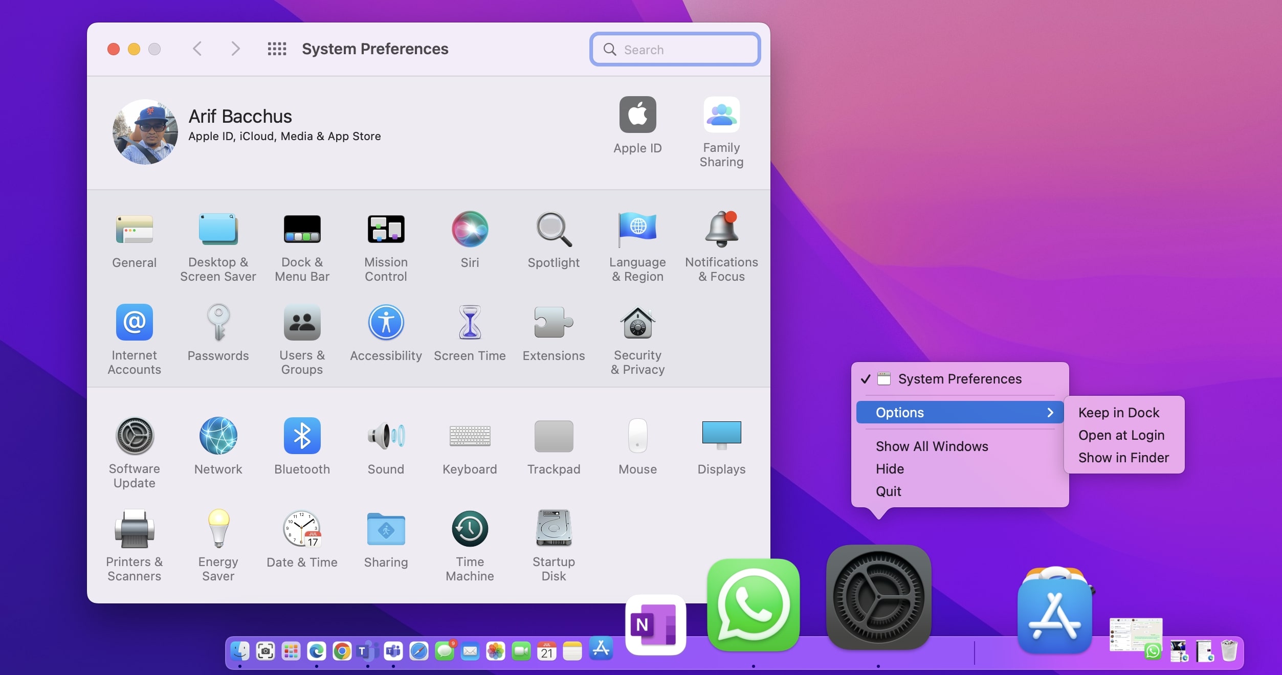 System Prerfecnes in Dock MacOS