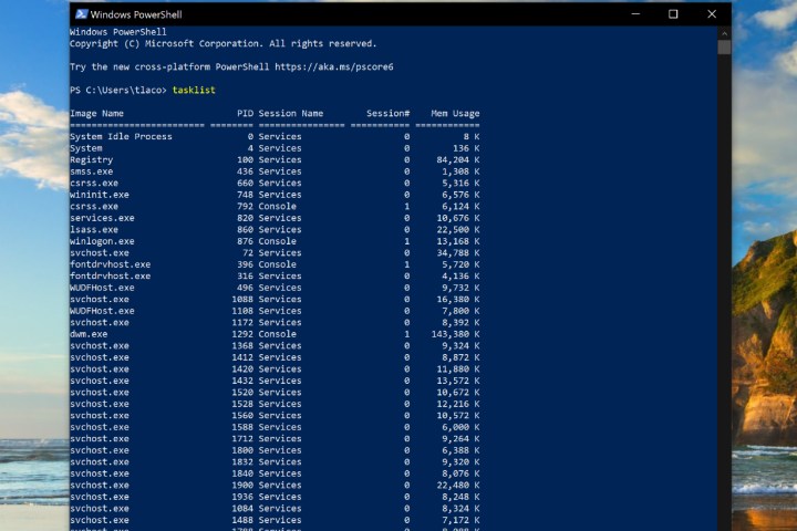 Tasklist in Windows.