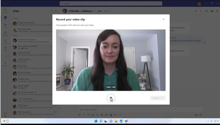 La característica de clip de vídeo en Microsoft Teams